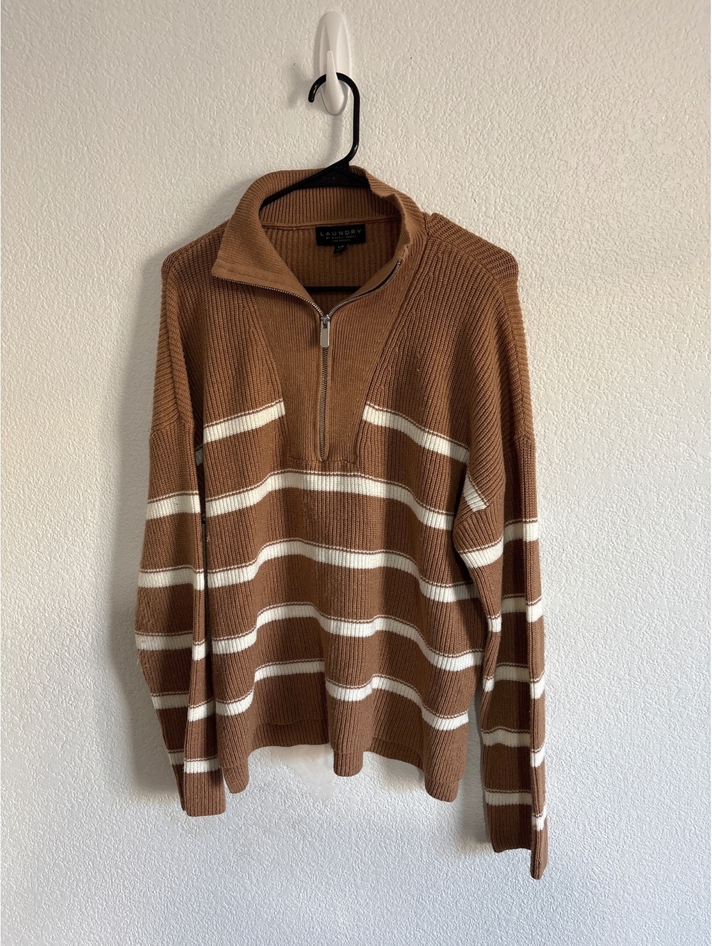 Laundry by Shelli Segal Women's Half-Zip Ribbed Sweater Size L/XL Brown with Str